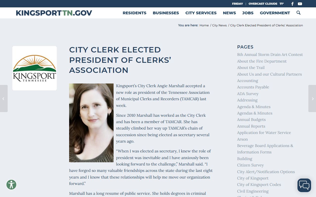 Kingsport Marriage License copy and lookup guidance from the city clerk page