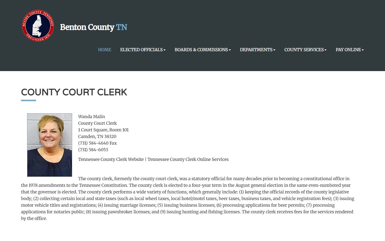 Benton County Marriage License office from the county government page