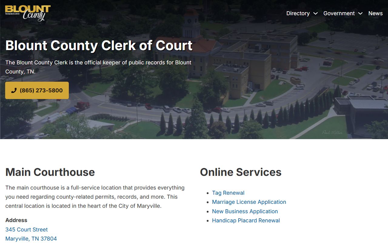 Blount County Marriage License office from the official county clerk site