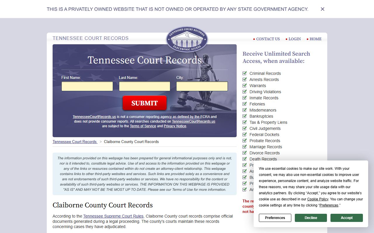 Claiborne County Marriage License details from the court records source