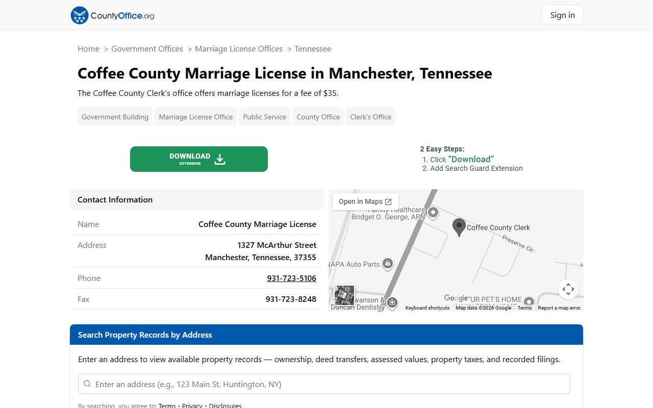Coffee County Marriage License office in Manchester Tennessee