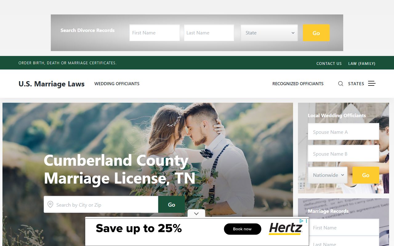 Cumberland County Marriage License fee and office summary