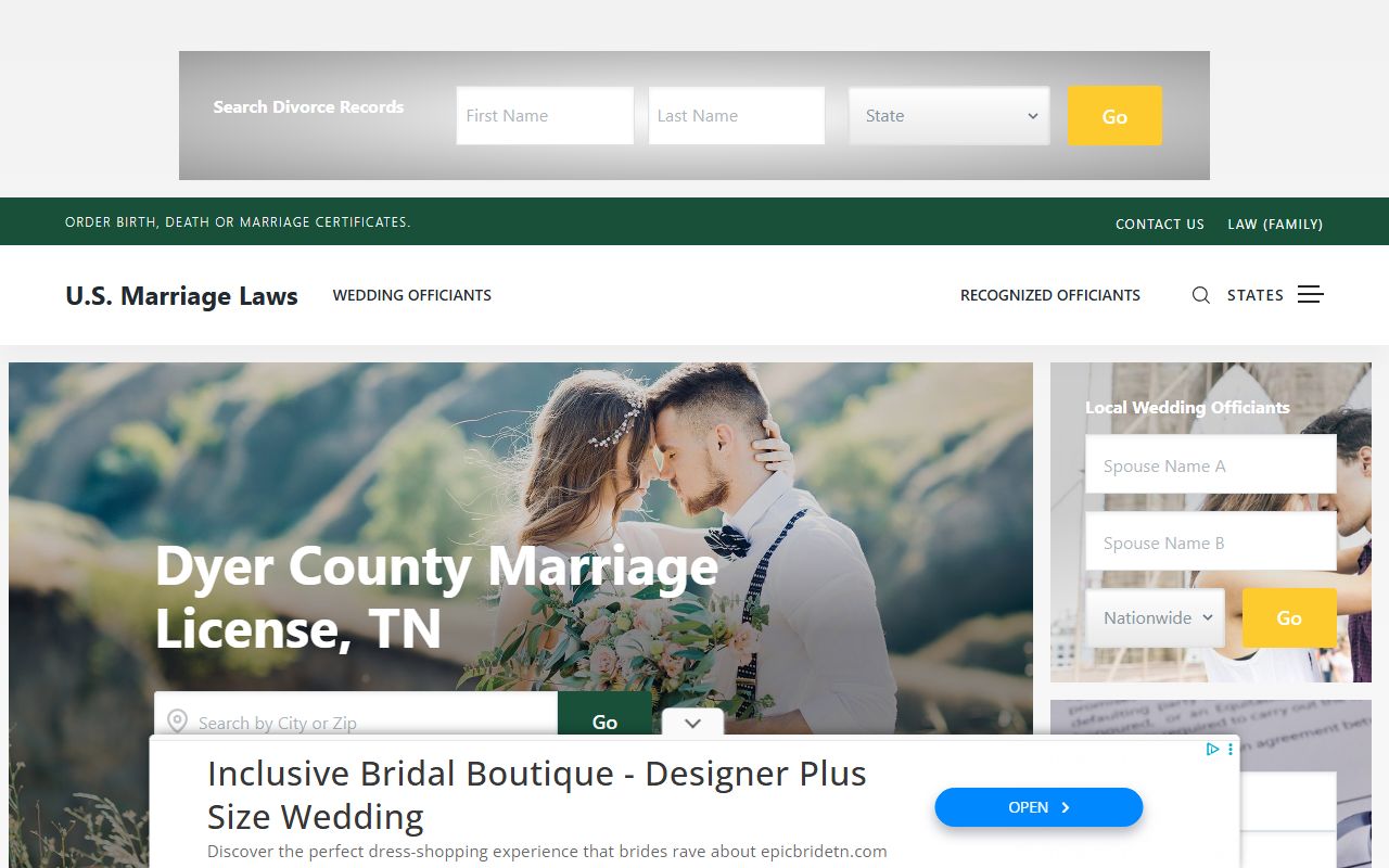 Dyer County Marriage License guidance from a county research source