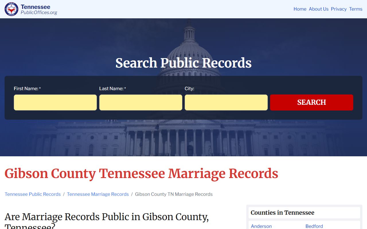 Gibson County Marriage License public records summary