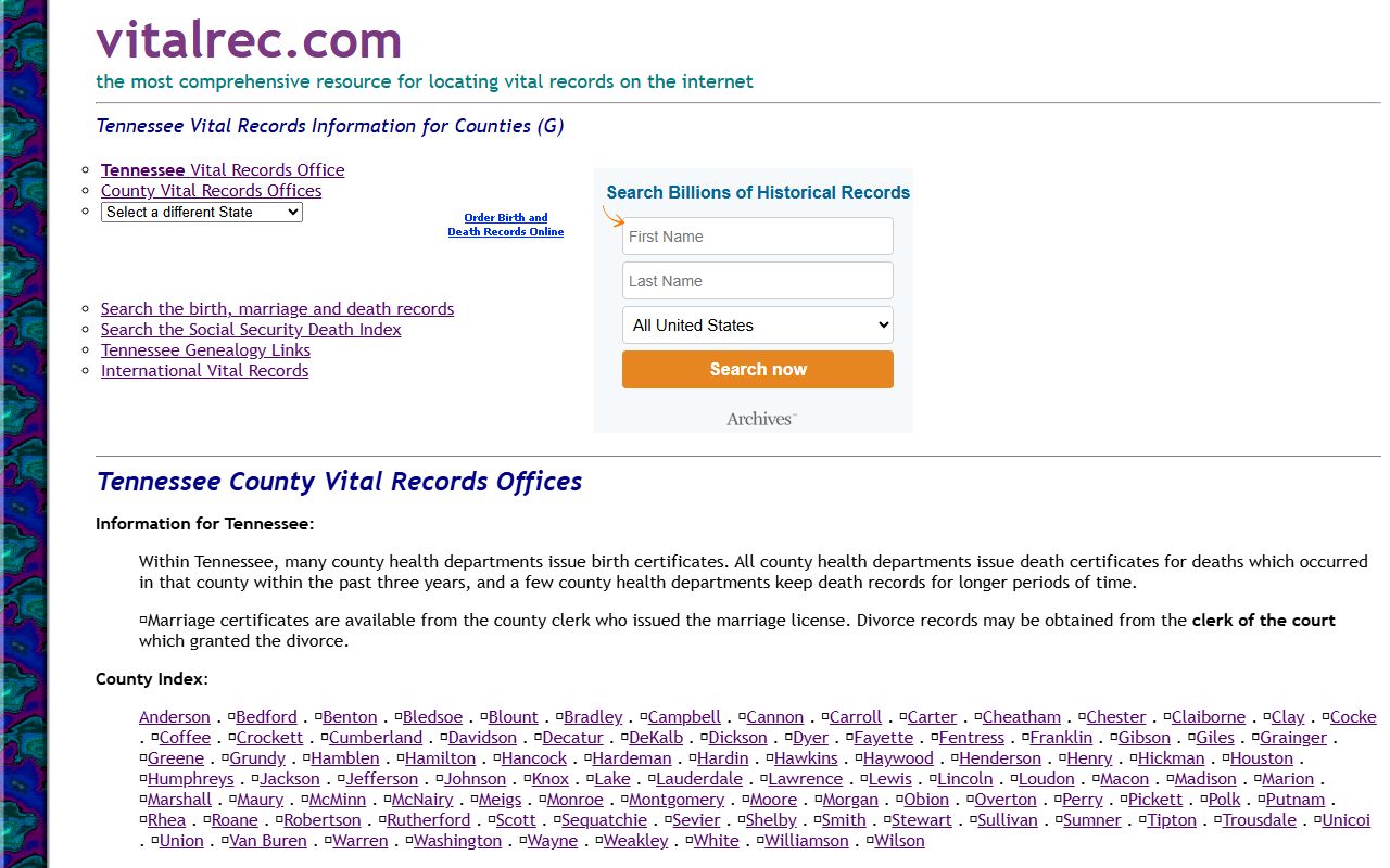 Gibson County Marriage License copy guidance from VitalRec
