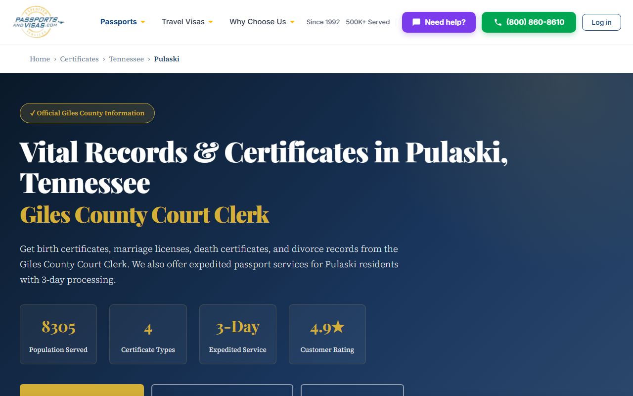 Giles County Marriage License copy and vital records reference