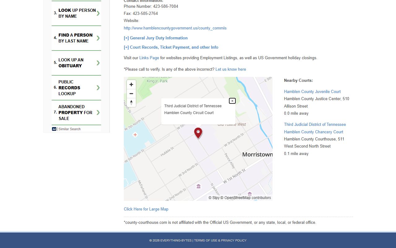Hamblen County Marriage License and justice center reference