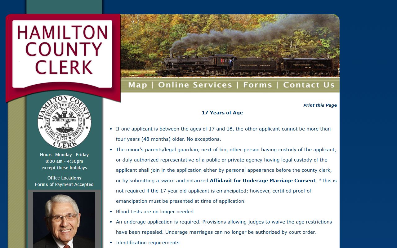 Hamilton County Marriage License age 17 requirements