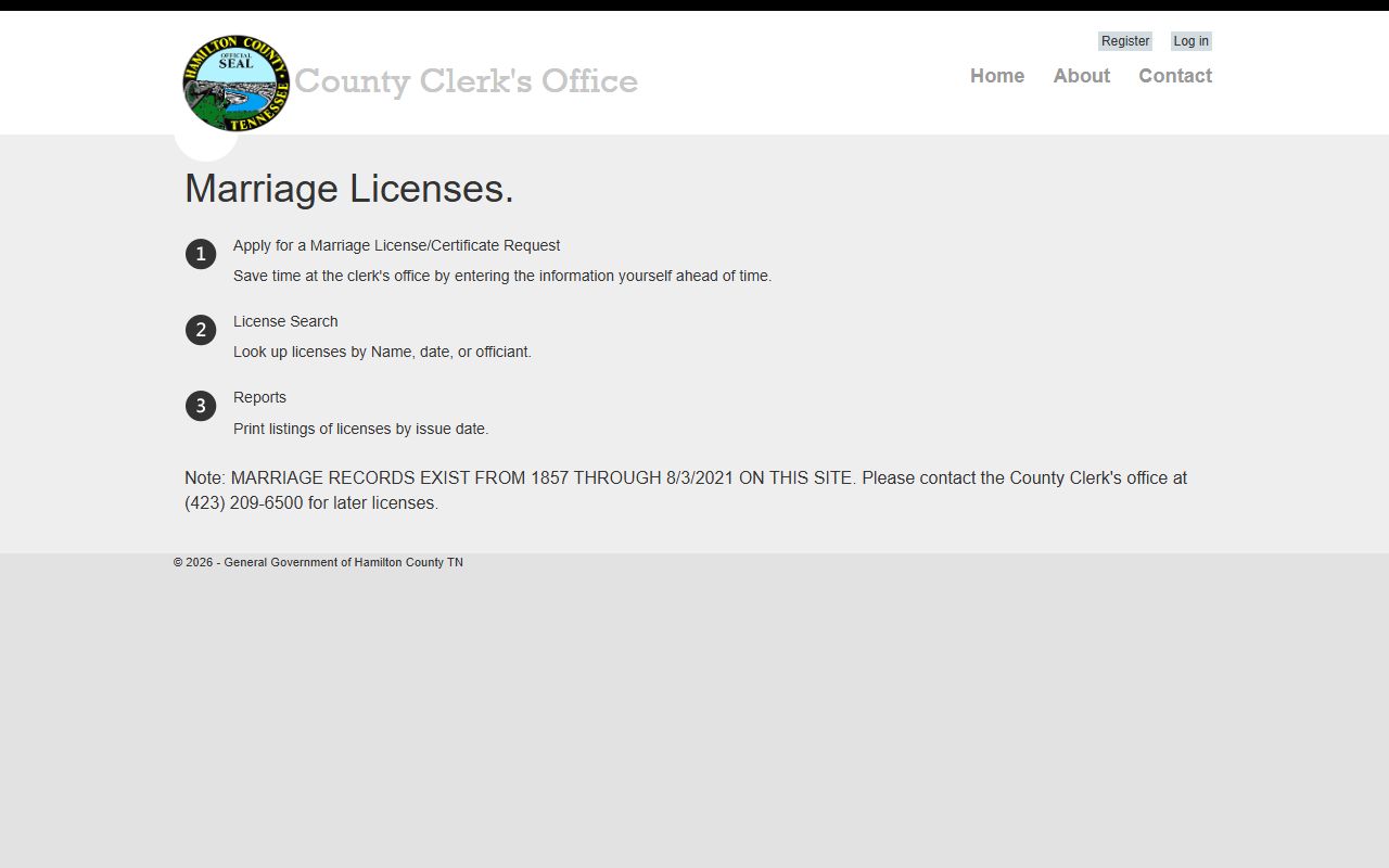 Hamilton County Marriage License search portal