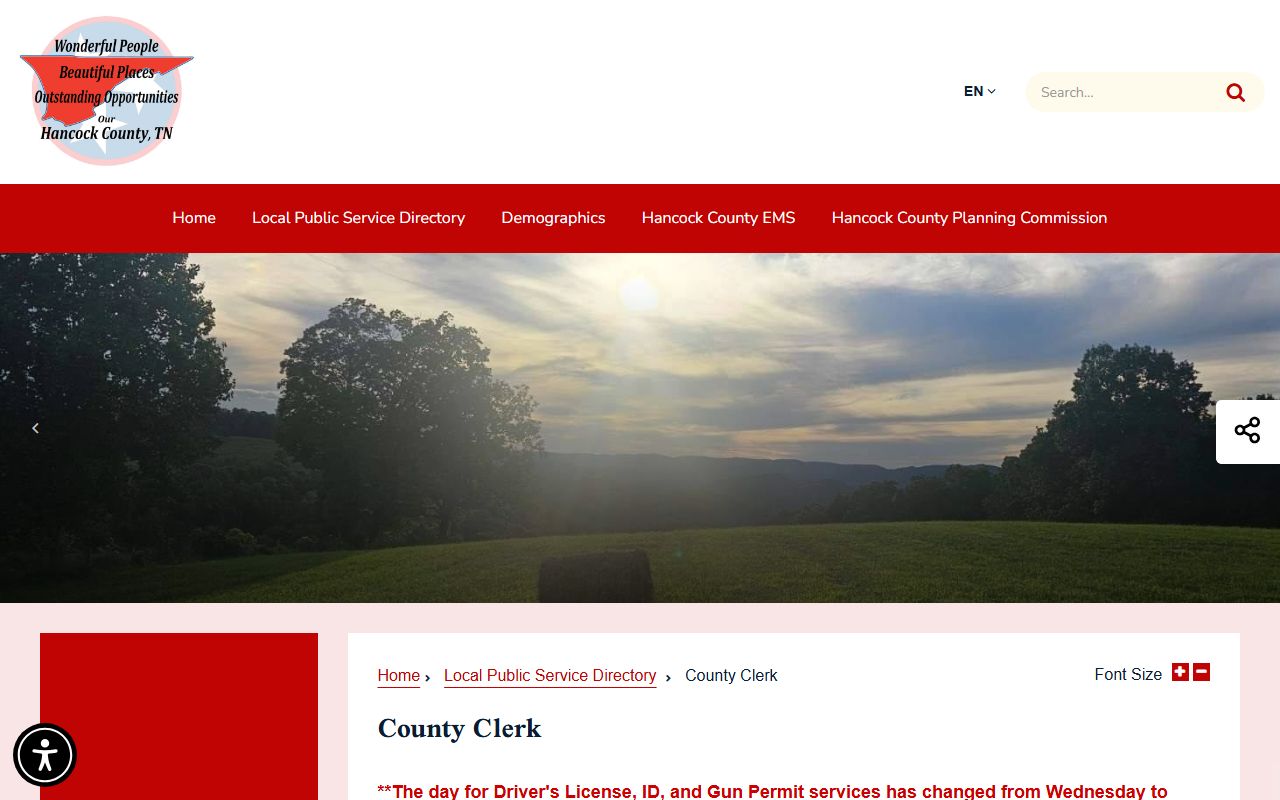 Hancock County Marriage License directory page for the county clerk