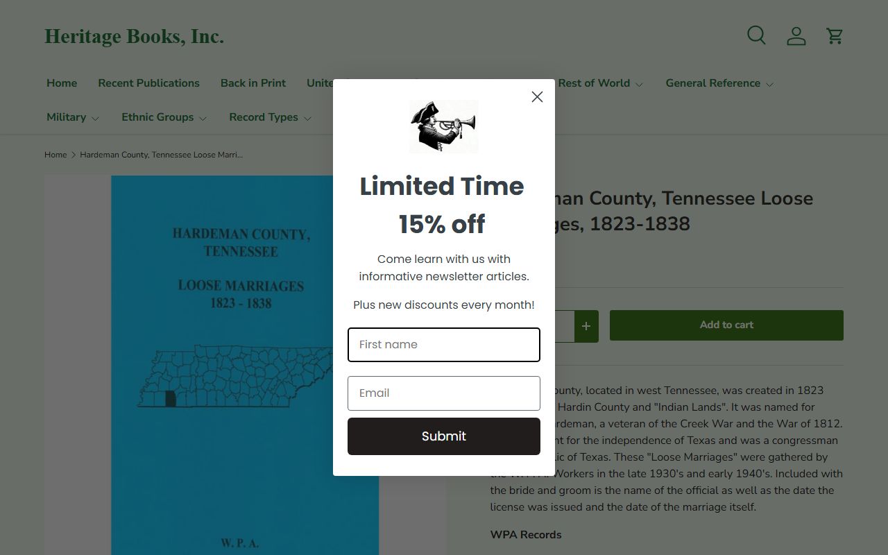 Hardeman County Marriage License historical records from Heritage Books