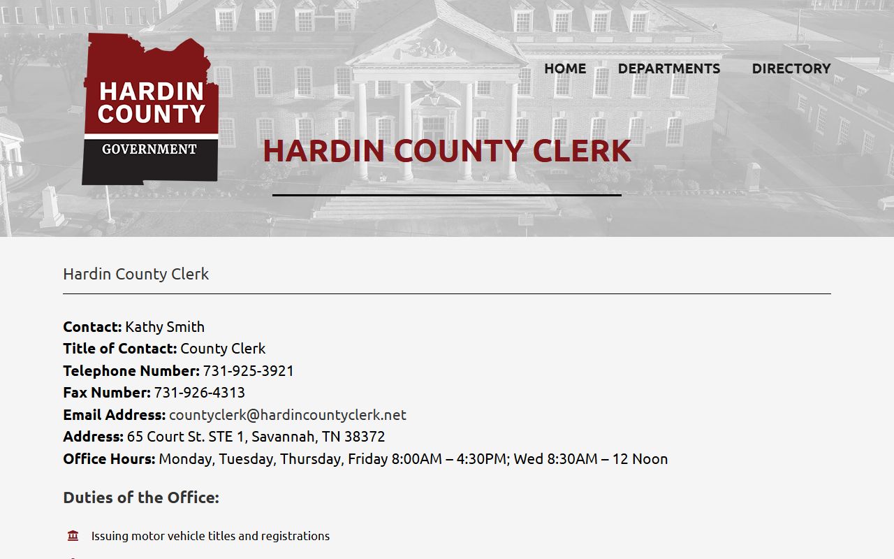 Hardin County Marriage License office at the county clerk