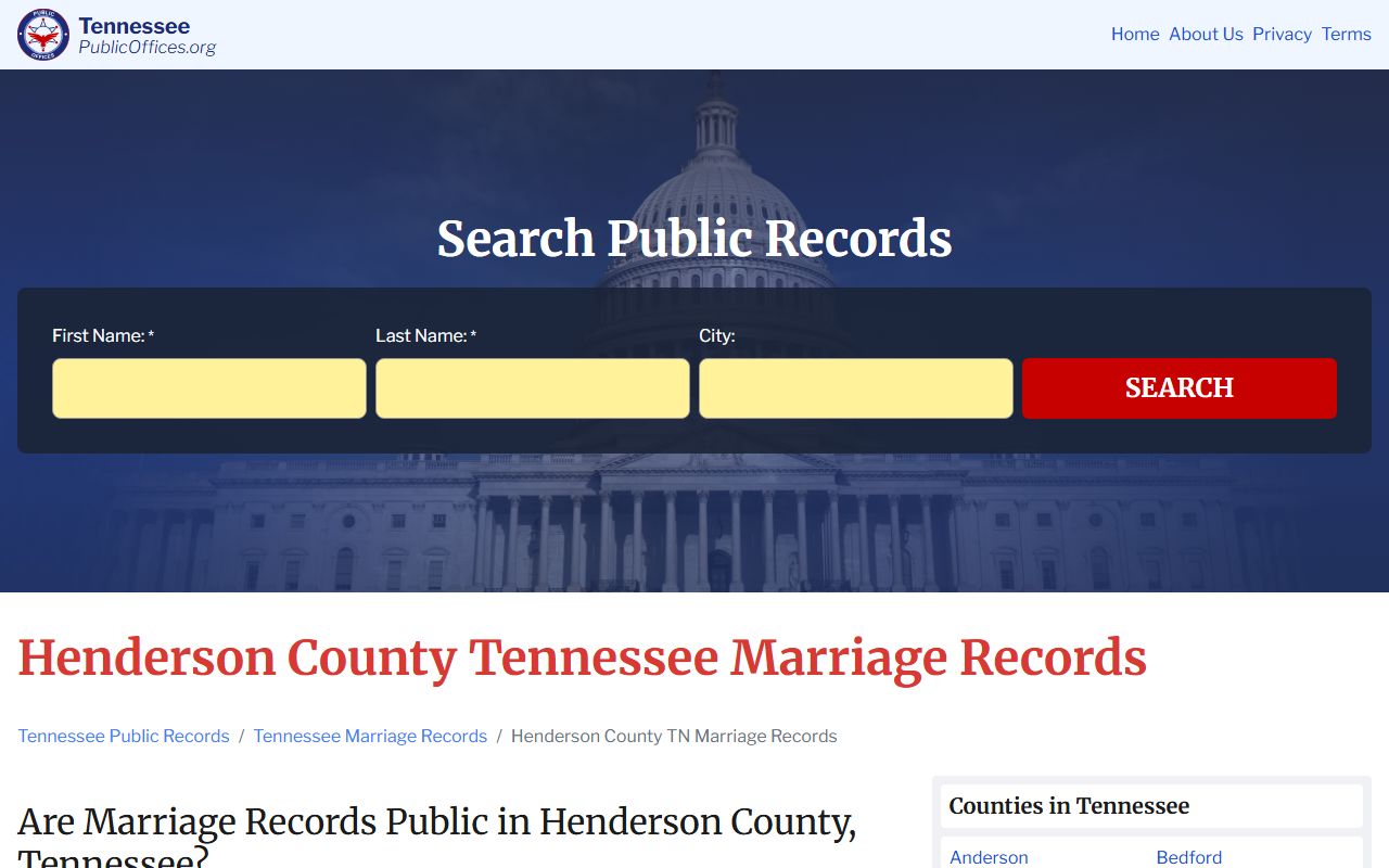 Henderson County Marriage License public record search source
