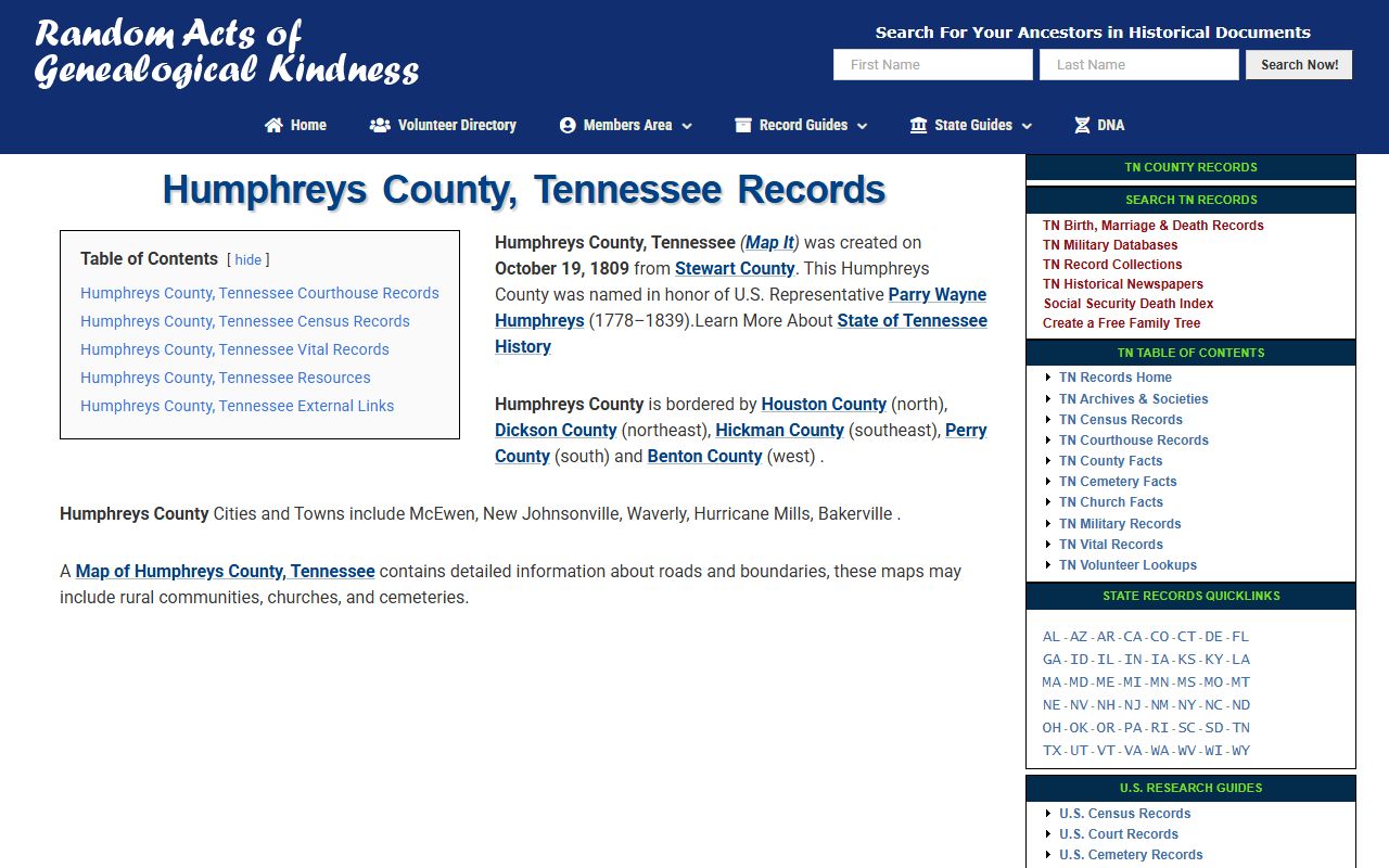 Humphreys County Marriage License historical record help