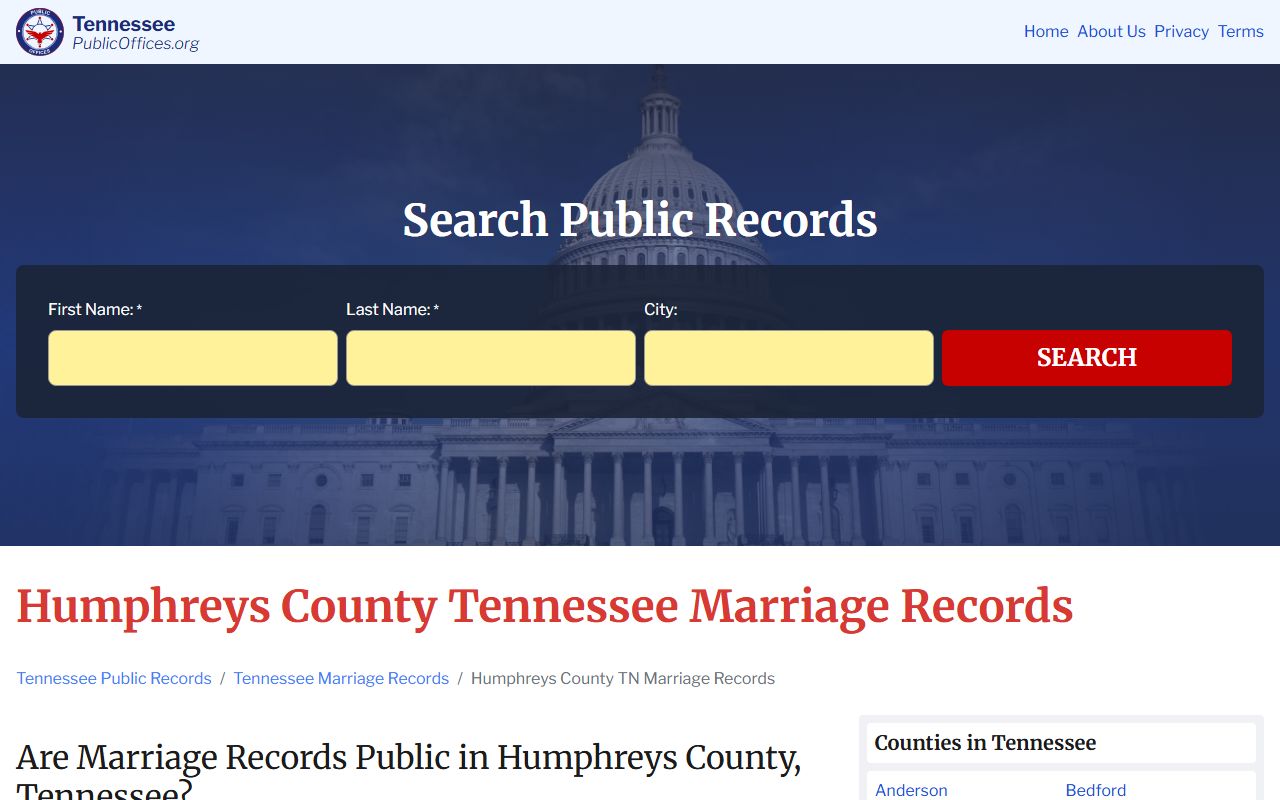 Humphreys County Marriage License public office information
