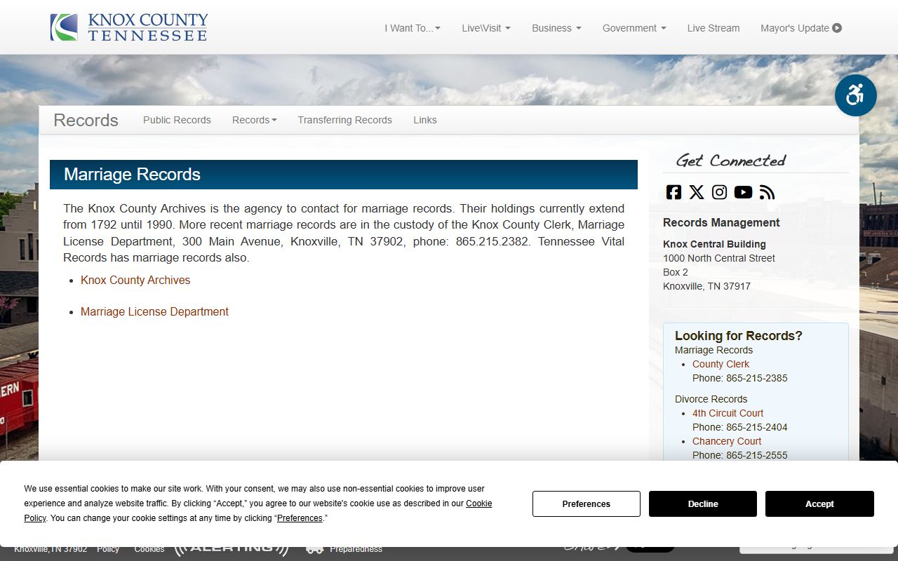 Knox County Marriage License archives and records access