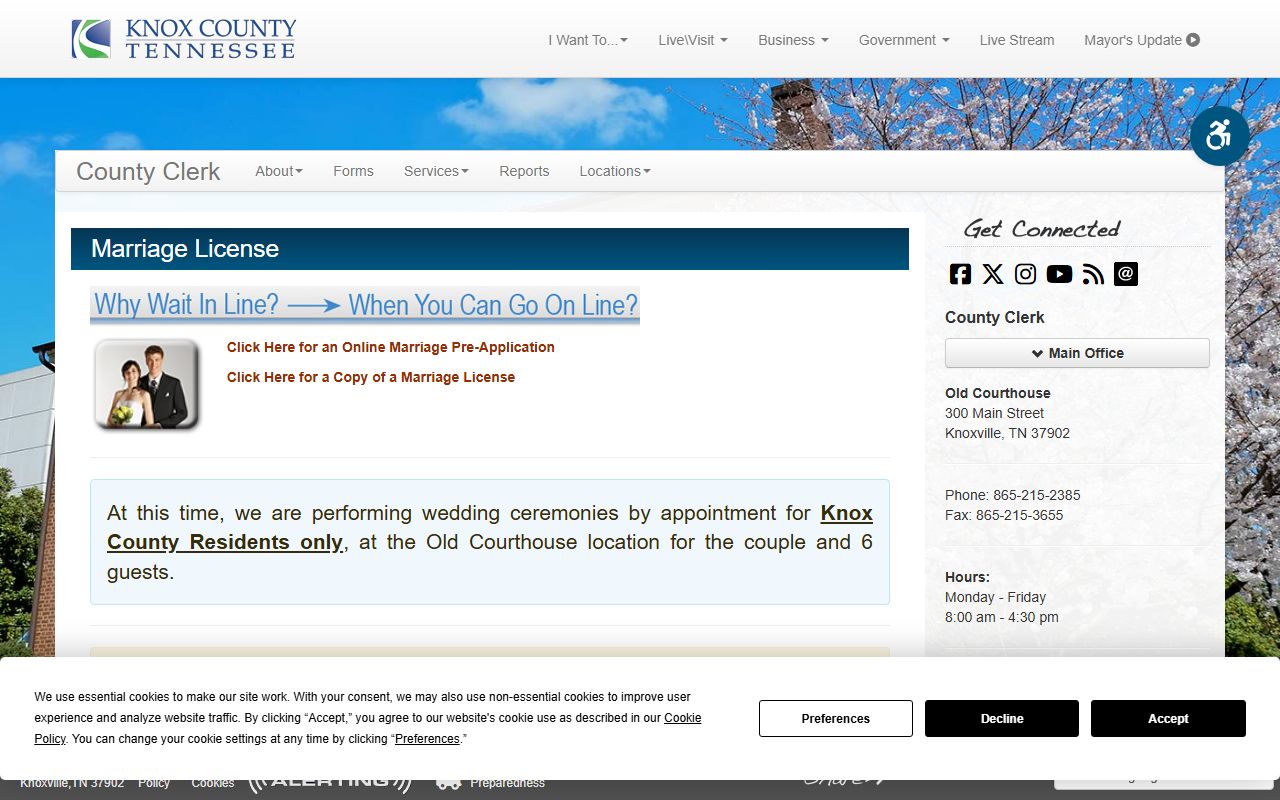 Knox County Marriage License office in Knoxville