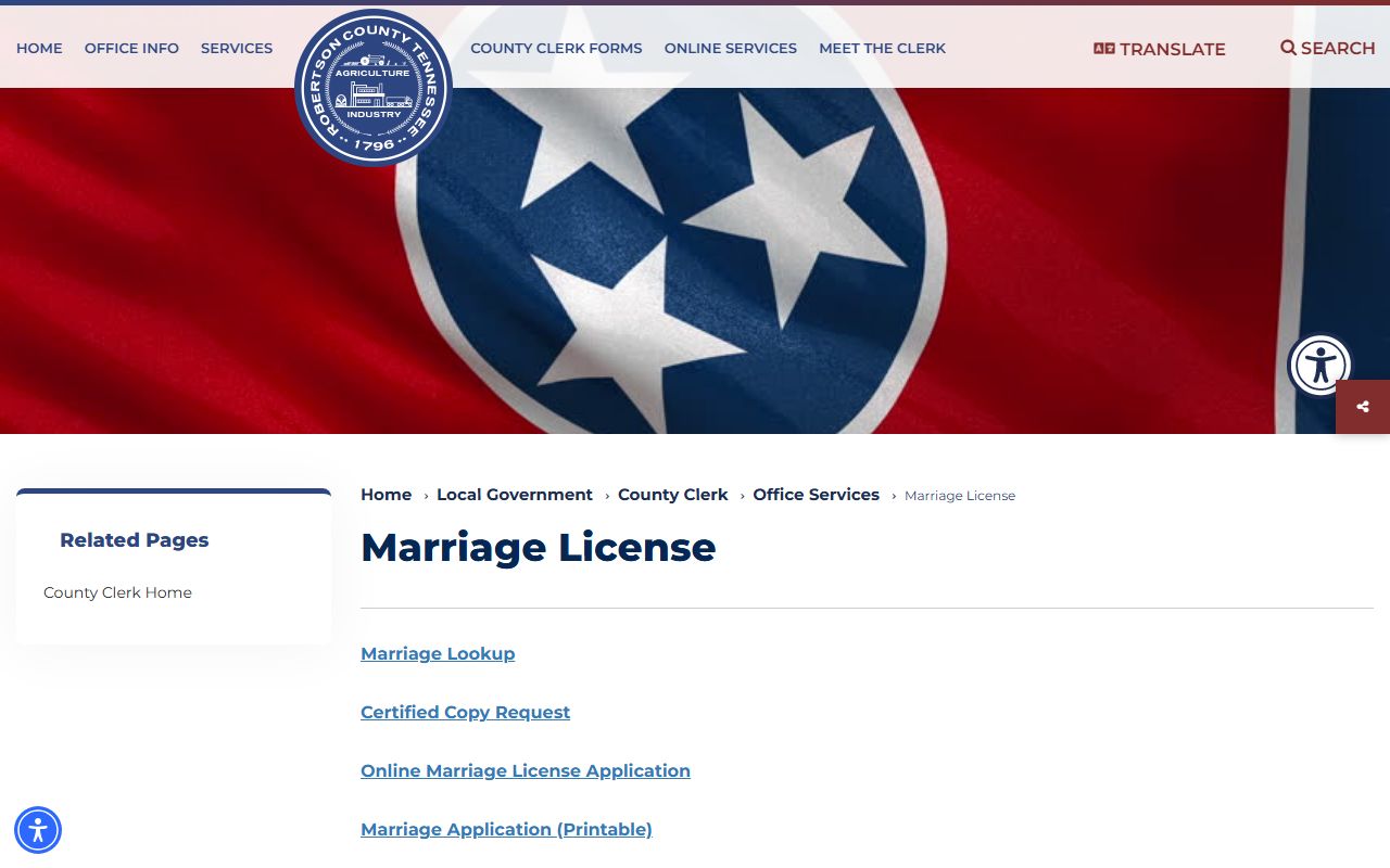 Robertson County Marriage License information page