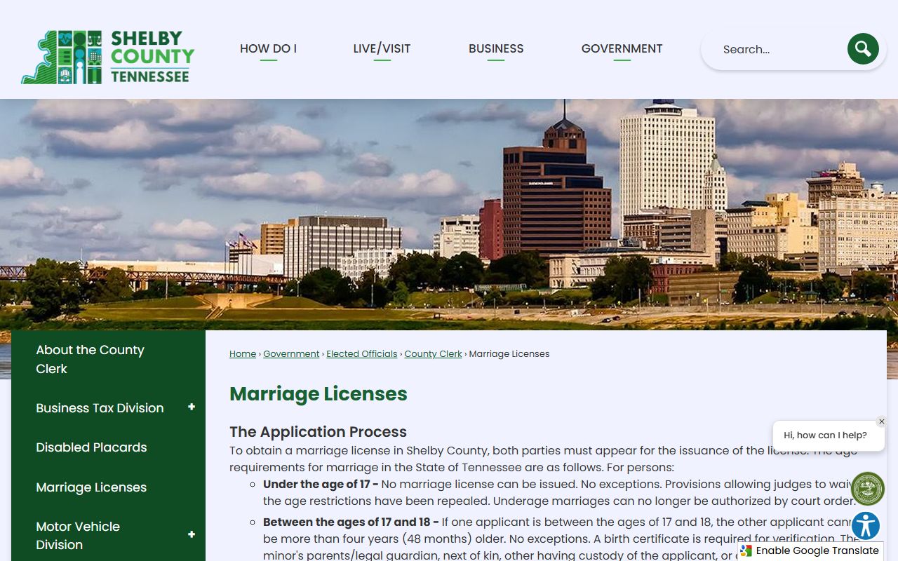 Shelby County Marriage License office information from the county clerk