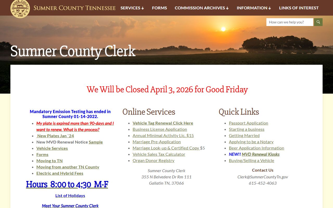 Sumner County Marriage License main website and copy services