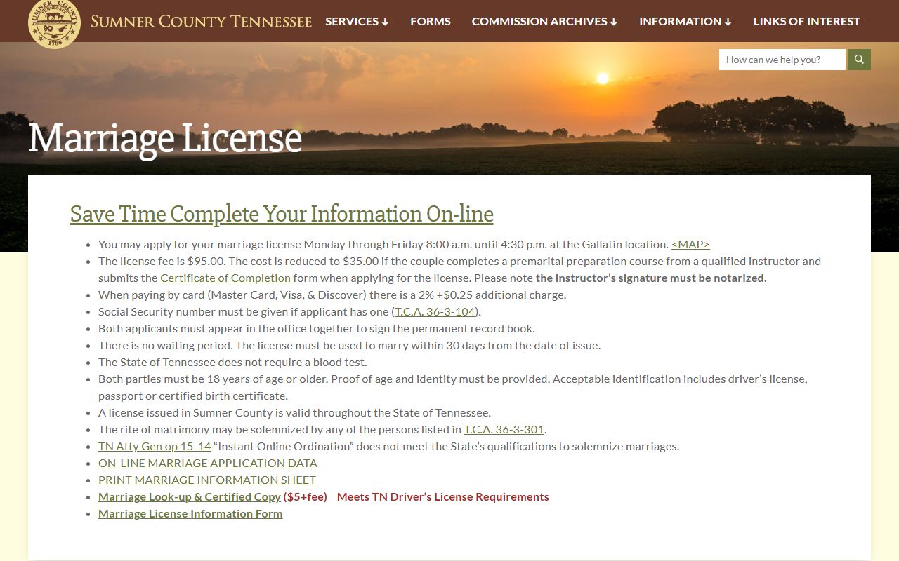 Sumner County Marriage License office in Gallatin