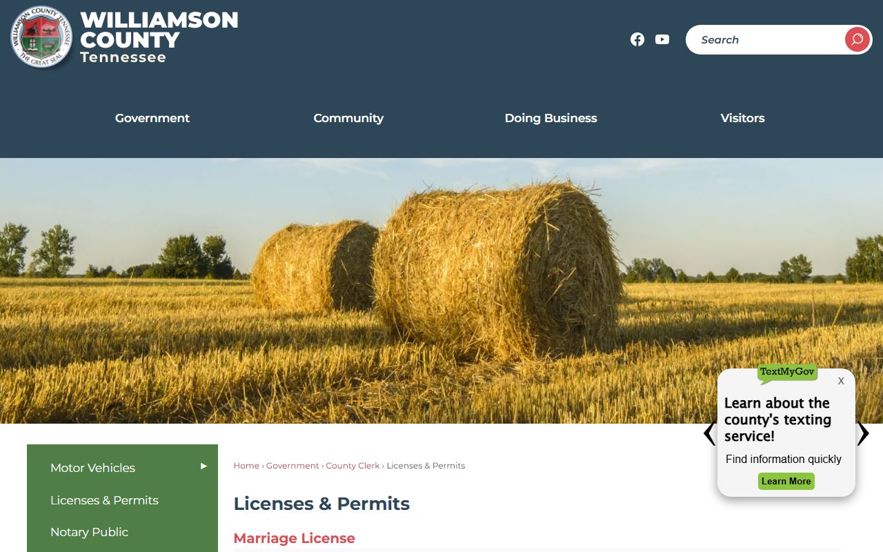 Spring Hill Marriage License requirements through Williamson County